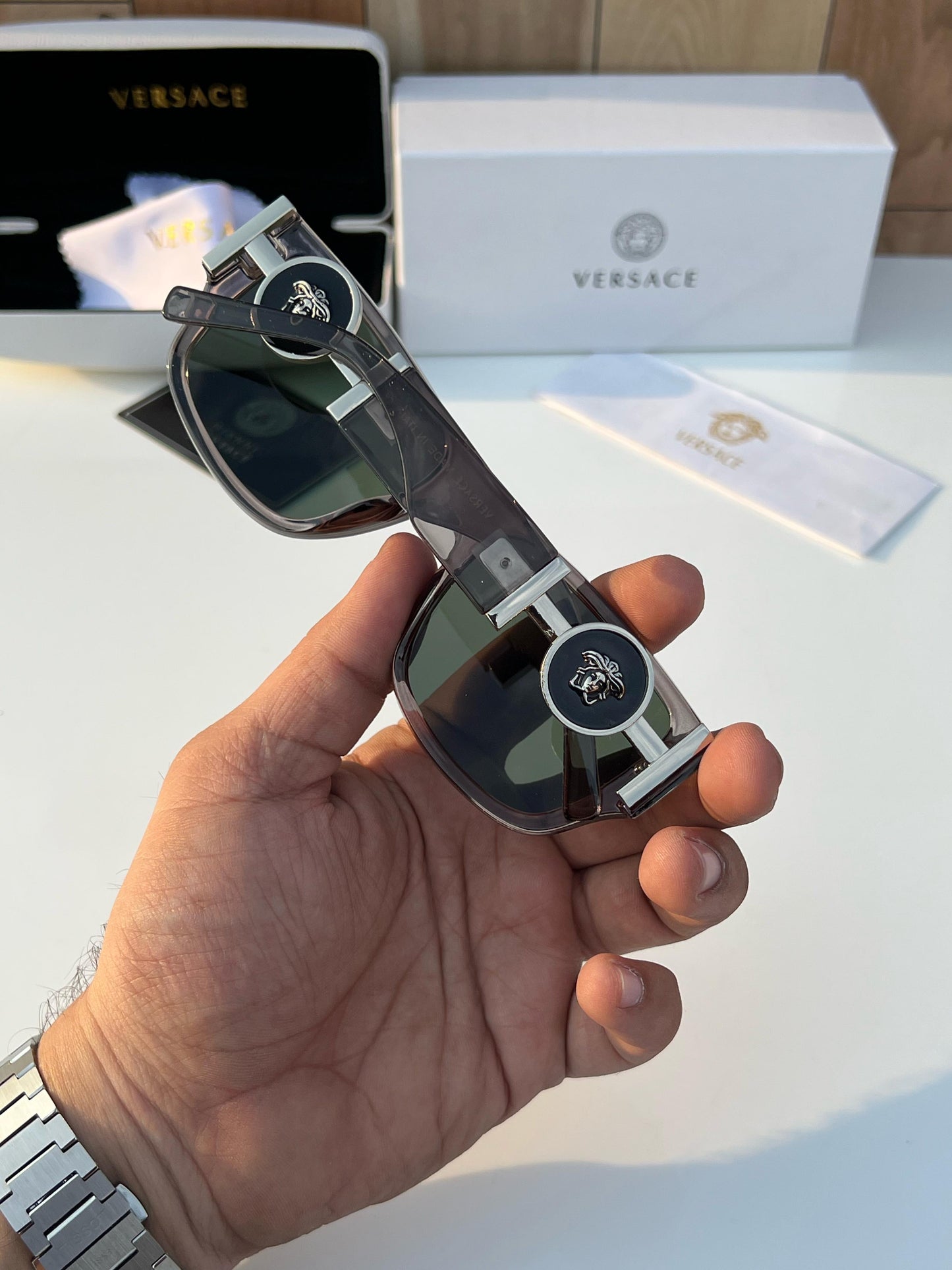 Versace Grey Green (250) Sunglass With Original Packing