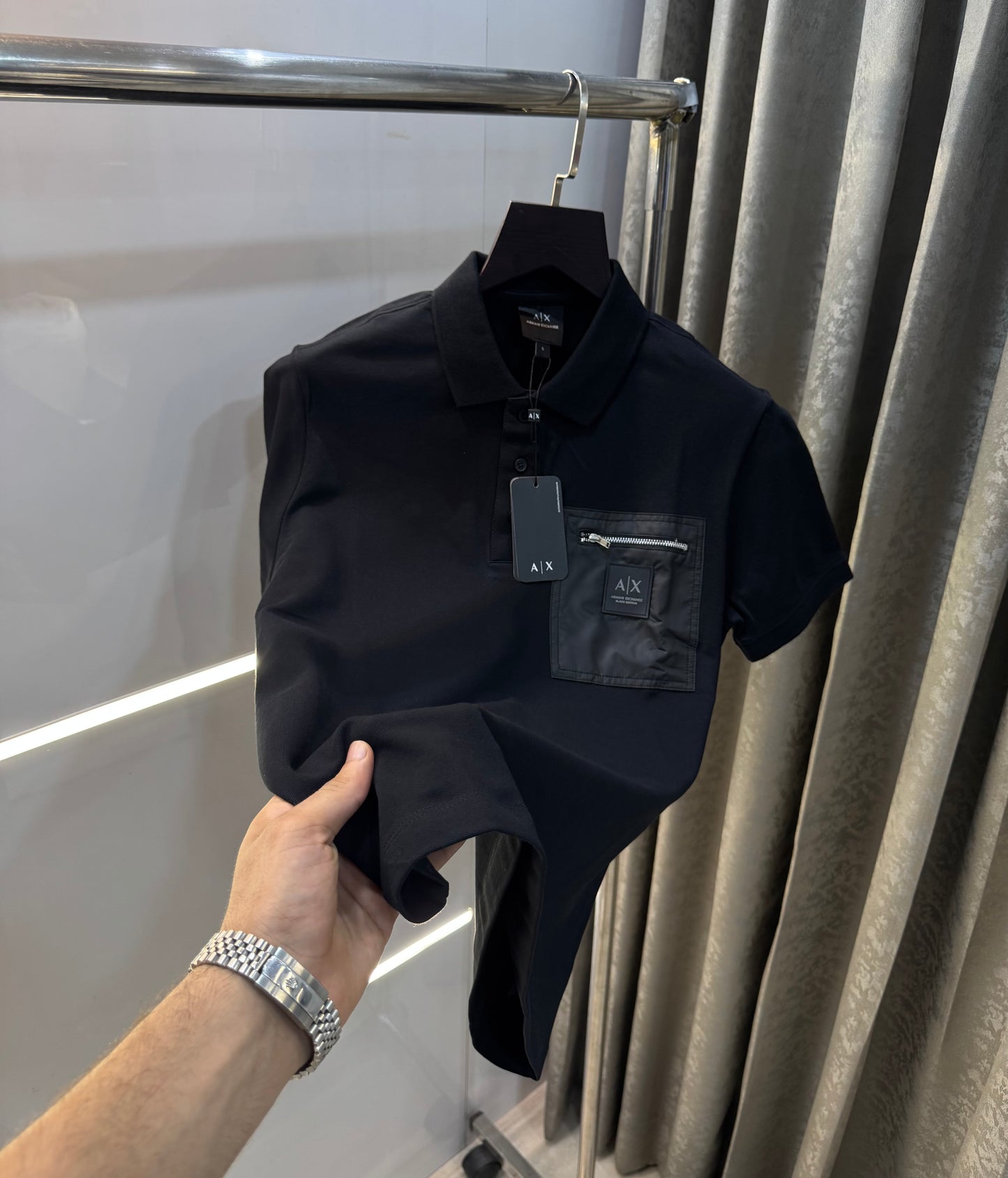 Armani Exchange Black Premium Smart Fit Polo T-Shirt