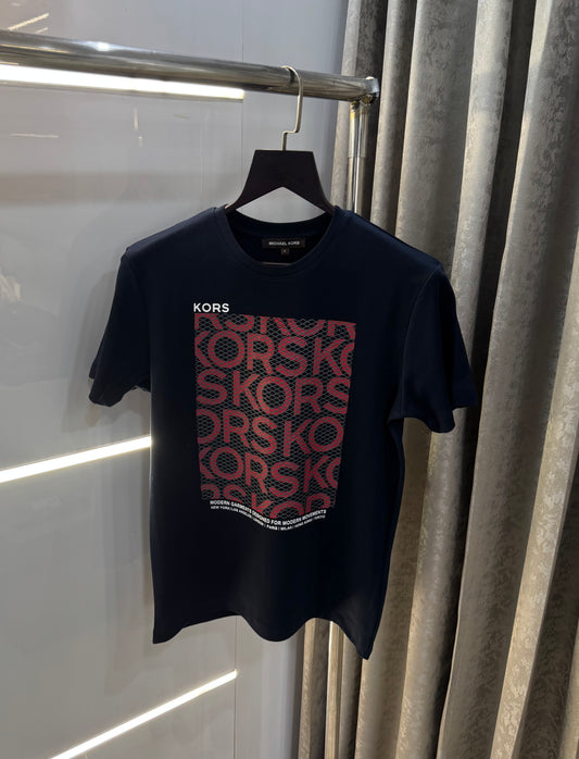 Michael Kors Navy Blue Logo Print Premium Smart Fit T-Shirt