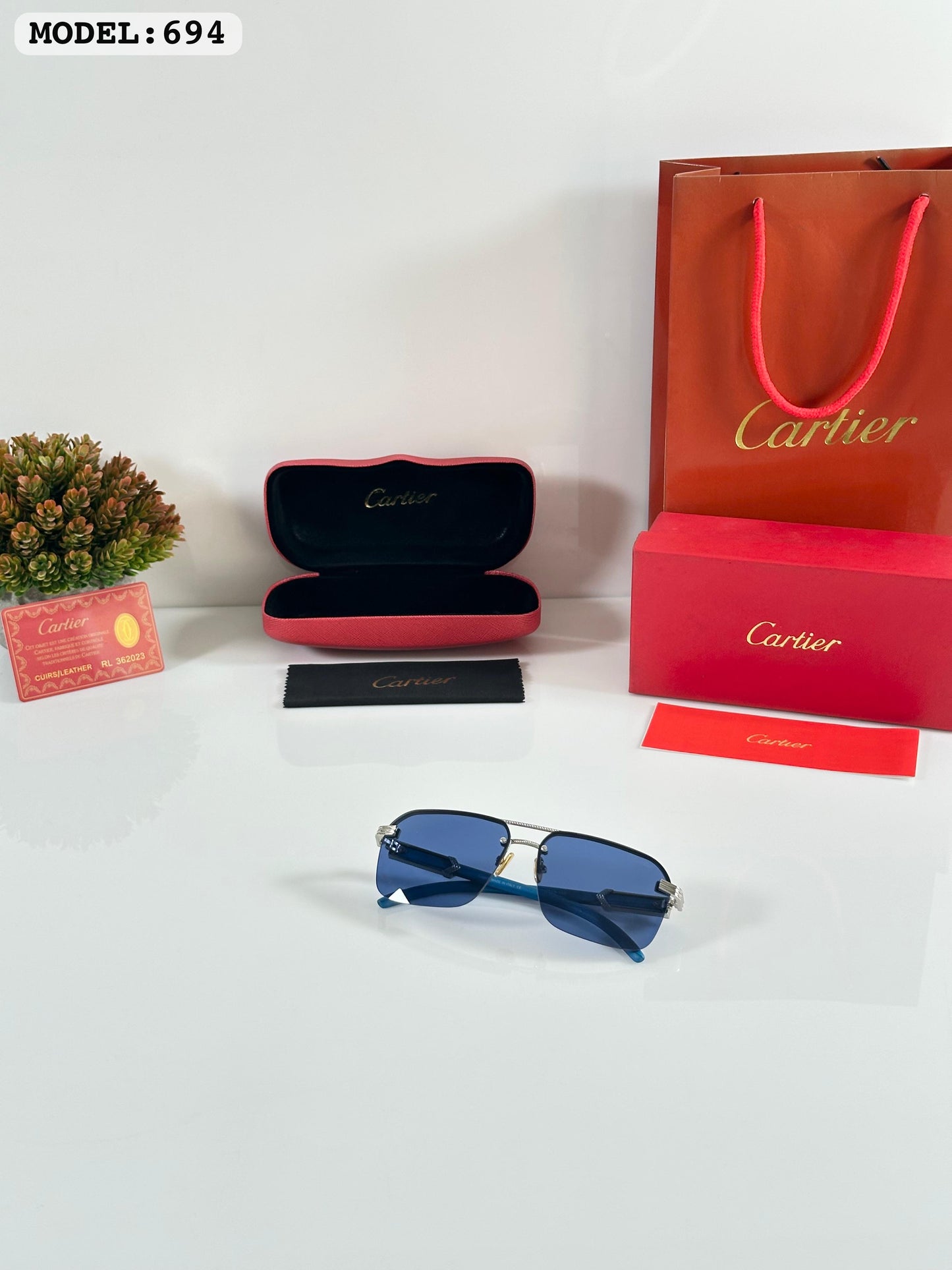 Cartier Blue Silver (694) Sunglass With Og Kit And Packing