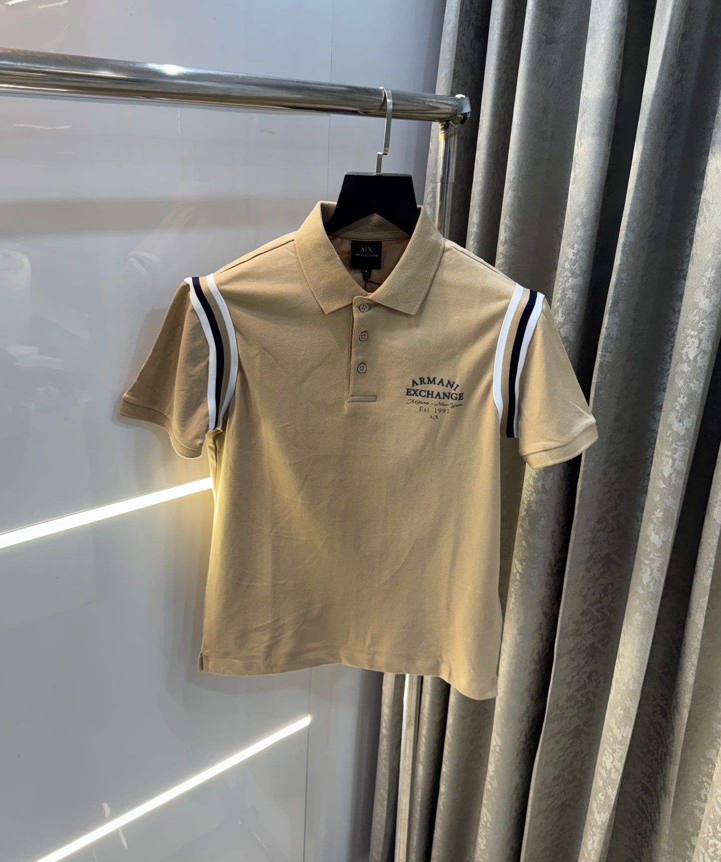 Armani Exchange Beige Premium Smart Fit Polo T-Shirt