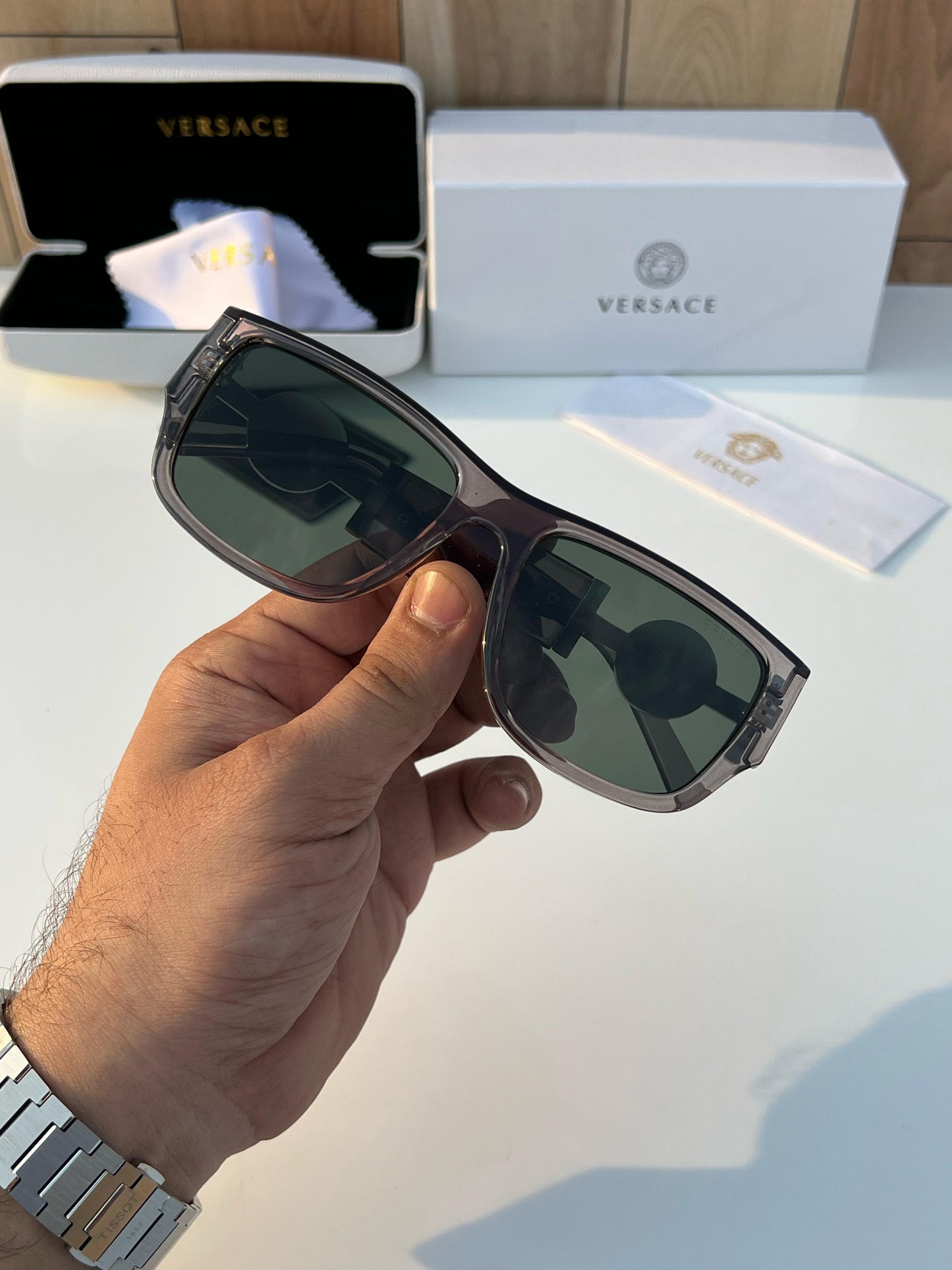 Versace Grey Green (250) Sunglass With Original Packing