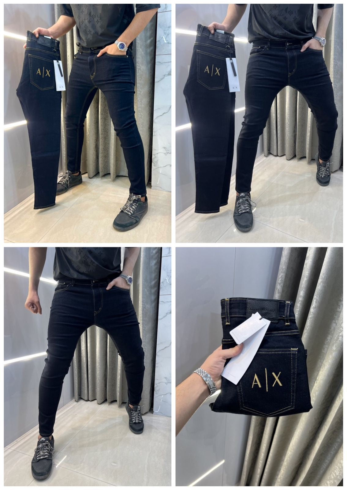 Armani Exchange Navy Blue Pocket Embroidery Logo Premium Smart Fir Denim