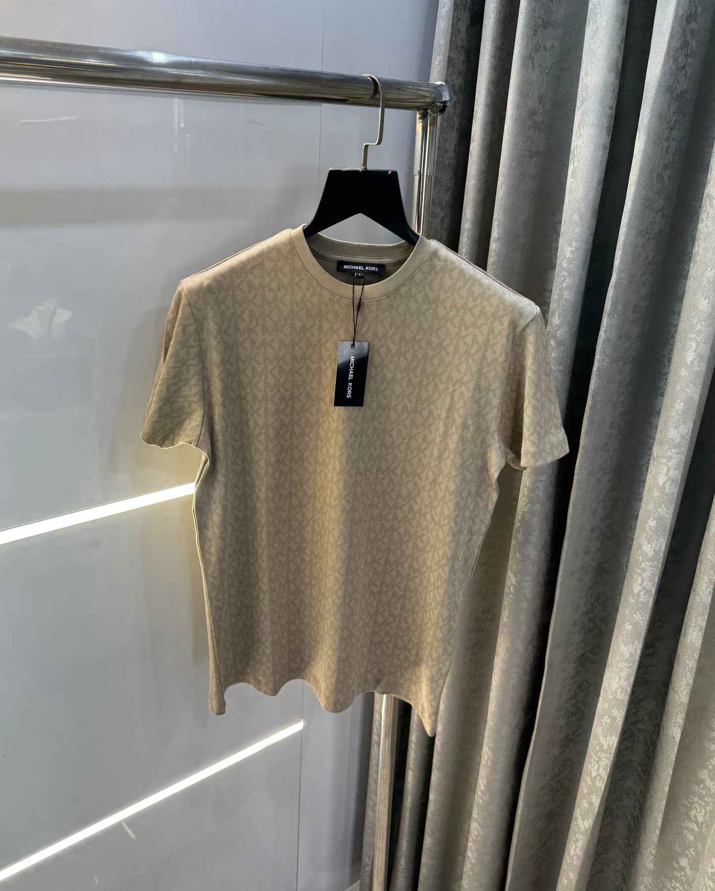 Michael Kors Beige Monogram Print Classic Smart Fit T-Shirt